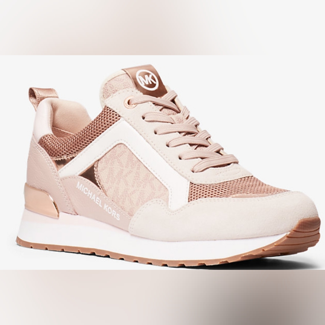 Michael Kors Wilma Two-Tone Logo And Mesh Sneakers Size 8.5 Msrp $225